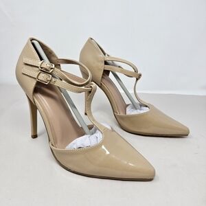 Journee Stiletto Womens Sz 8 Nude Faux Patent Leather Adjustable Strap